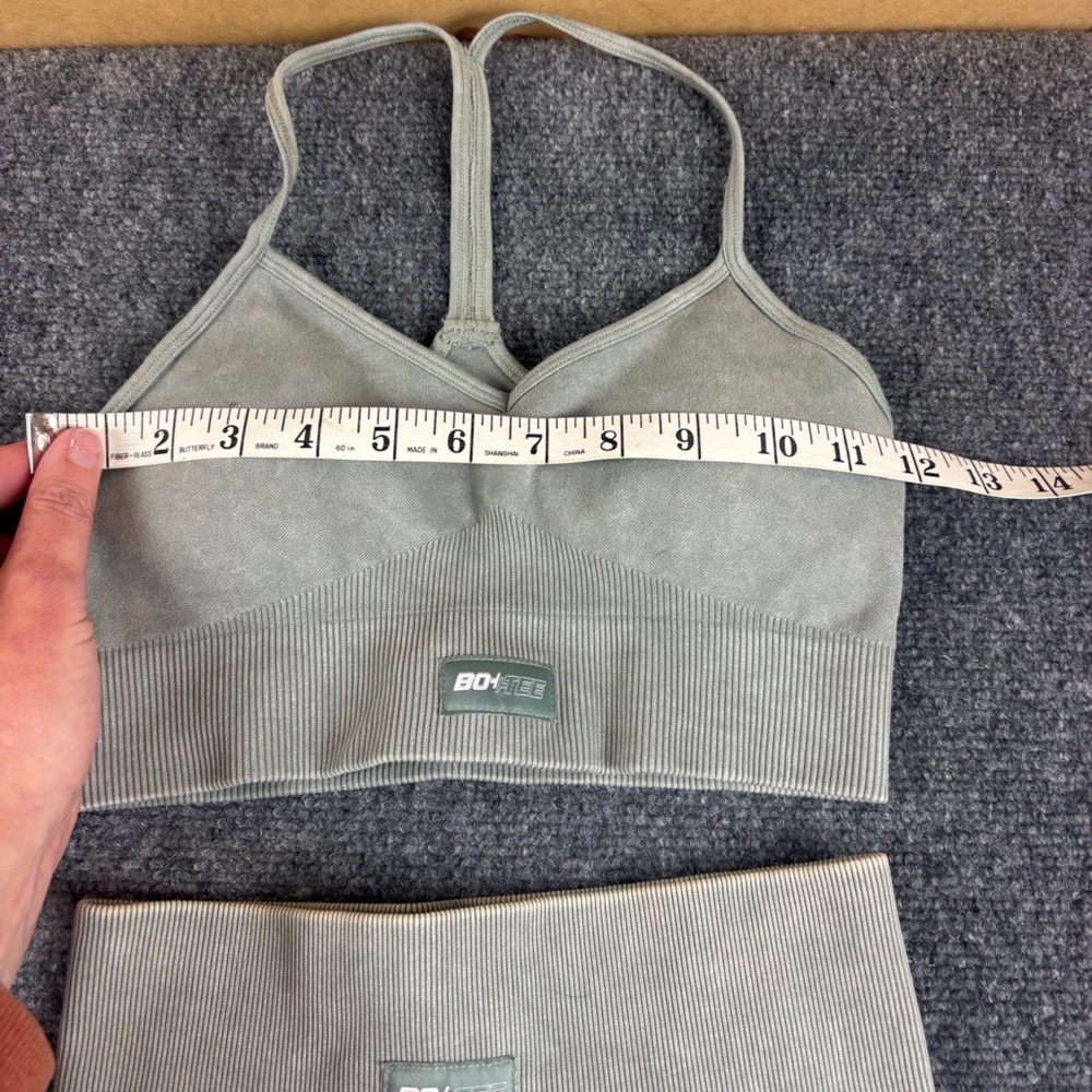 BO+TEE Women’s Acid Wash Green Ribbed Sports Bra & Crop Leggings size: XS - Picture 7 of 9